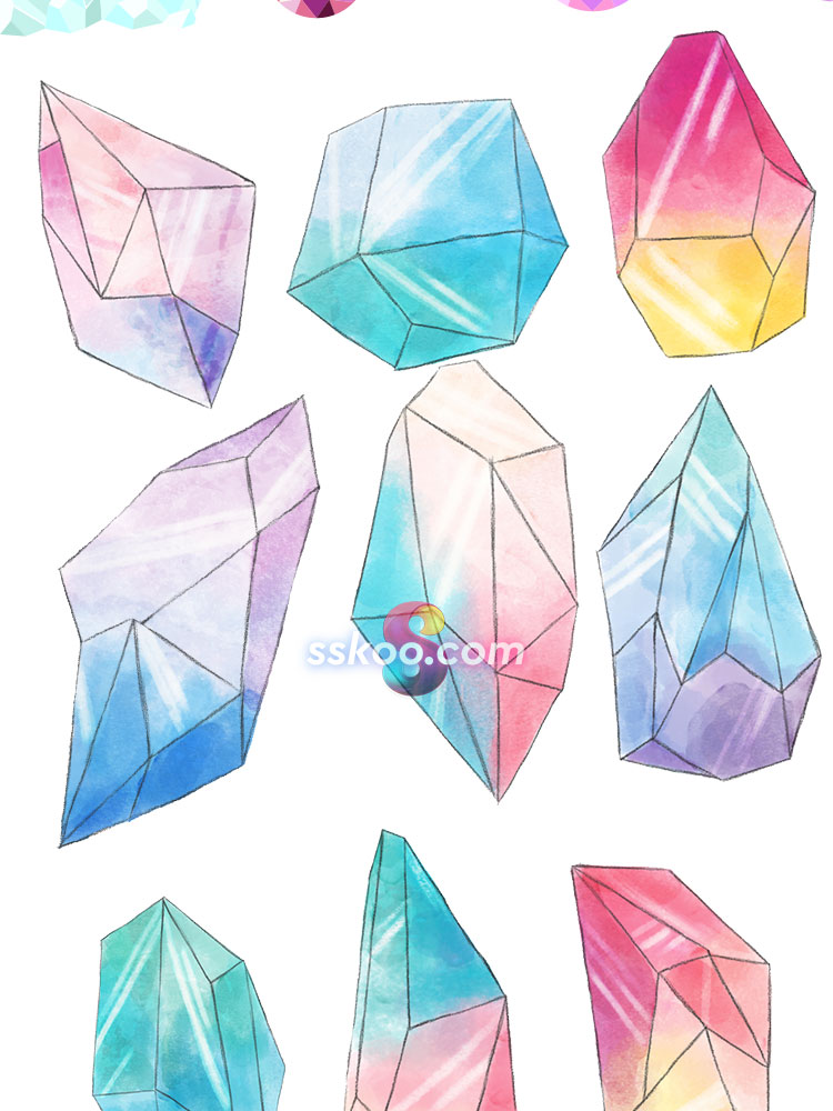水晶宝石钻石手绘水彩剪贴插画PNG免扣AI矢量背景透明PSD设计素材插图3