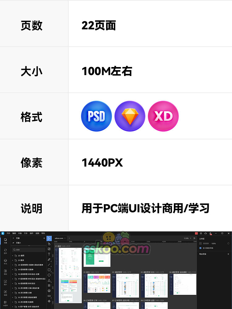 中文整套PC端教育后台管理UI界面Sketch设计作品XD源文件PSD素材插图1