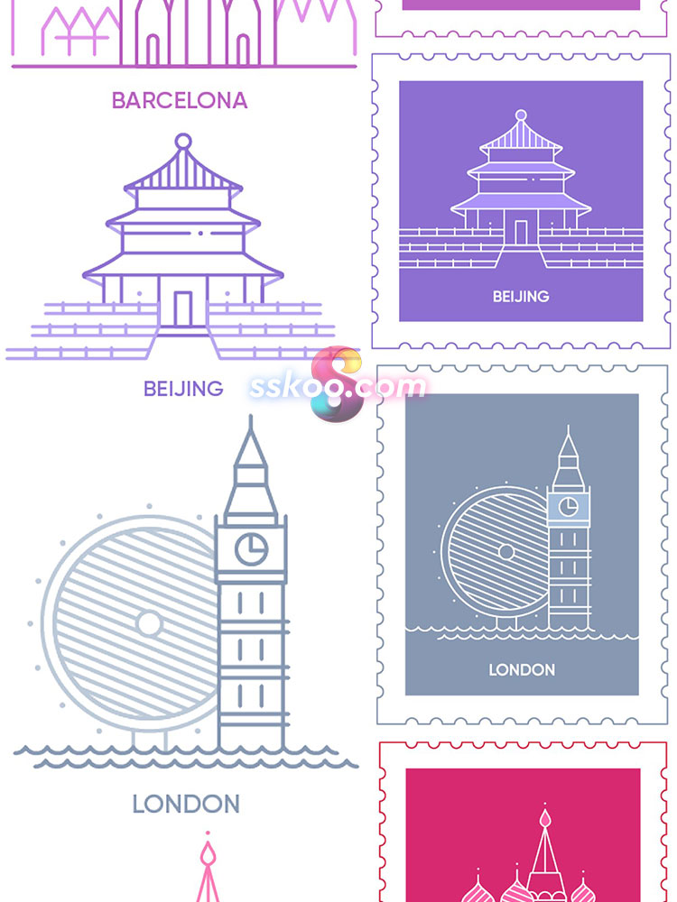 世界名城古迹建筑教堂高楼房屋APP菜单UI图标ICON AI矢量设计素材插图9