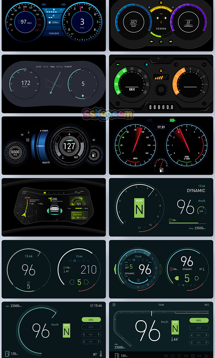 汽车摩托车车载中控表盘仪表盘仪表UI界面XD设计Sketch素材模板插图2