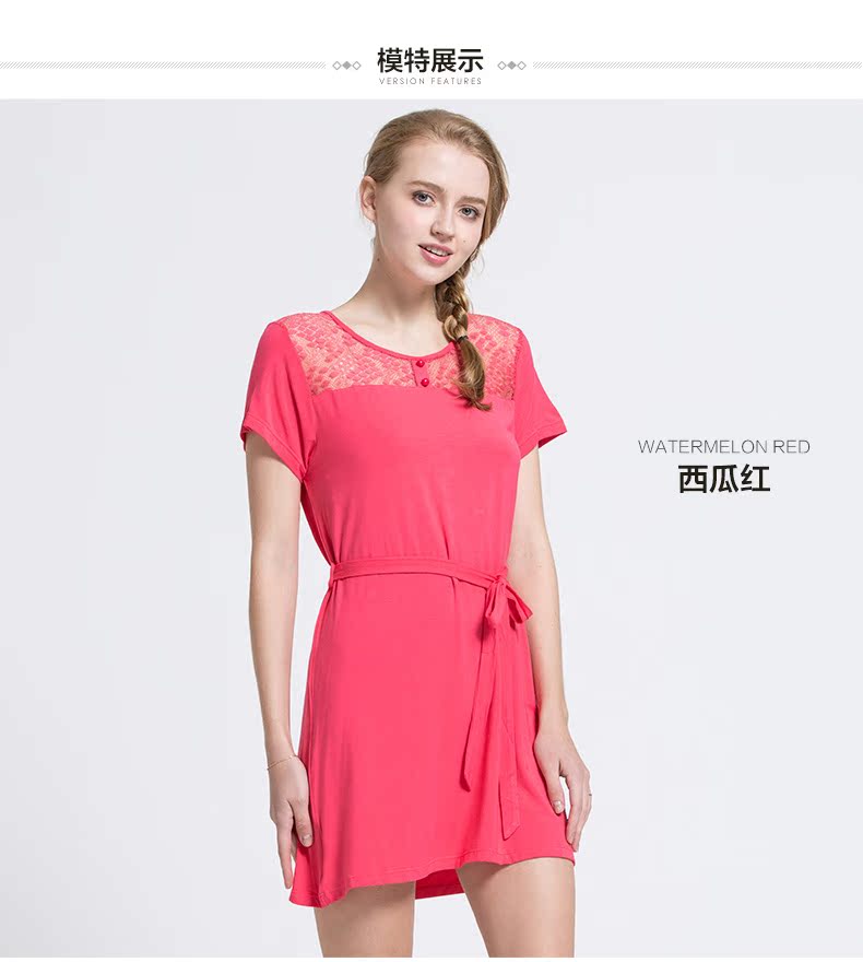 Mới 1 loạt mùa hè mới ren openwork váy ngủ nữ cổ tròn eo váy nhà có thể mặc đồ ngủ dài đầm đẹp giá rẻ
