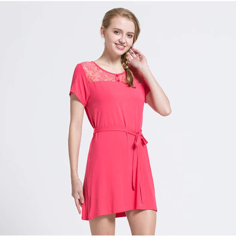 Mới 1 loạt mùa hè mới ren openwork váy ngủ nữ cổ tròn eo váy nhà có thể mặc đồ ngủ dài đầm đẹp giá rẻ