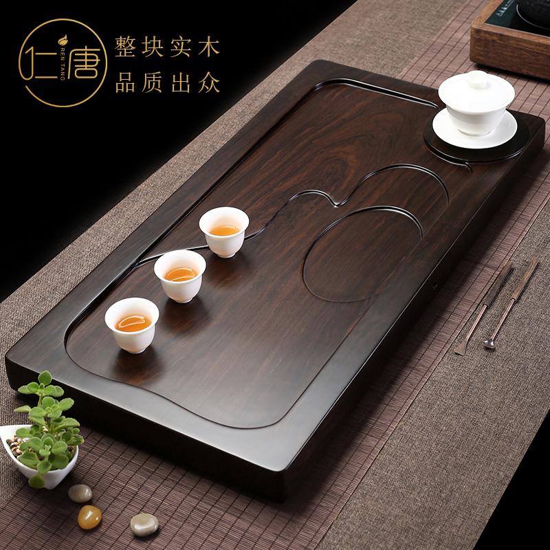 The whole black sandalwood tea plate natural solid wood tea table simple household drainage large rectangular tea tray original