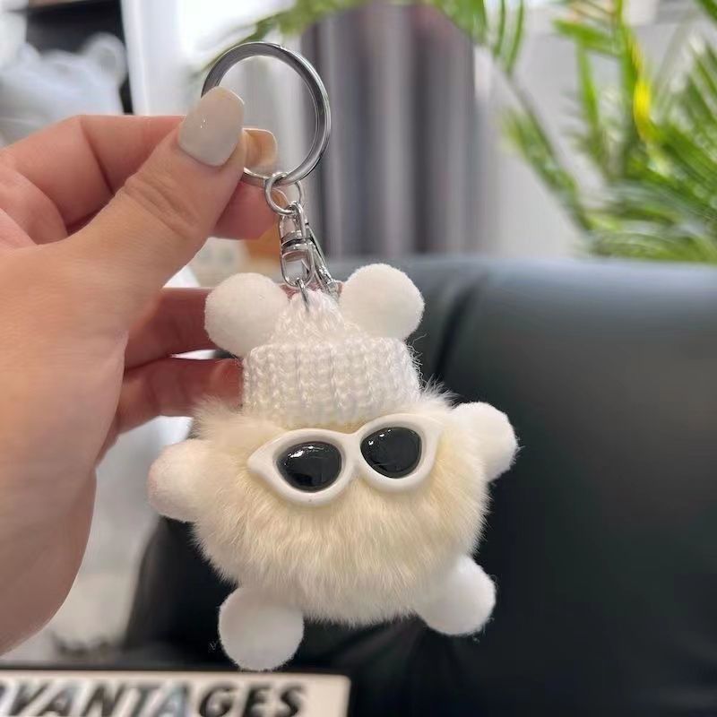 Cute Plush Rex Rabbit Small Coal Ball Key Chain Simple Girl Doll Pendant Schoolbag Pendant_voghion.com