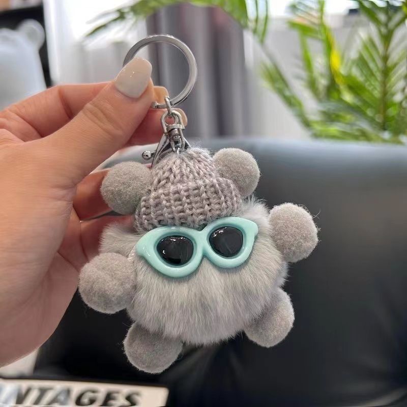 Cute Plush Rex Rabbit Small Coal Ball Key Chain Simple Girl Doll Pendant Schoolbag Pendant_voghion.com