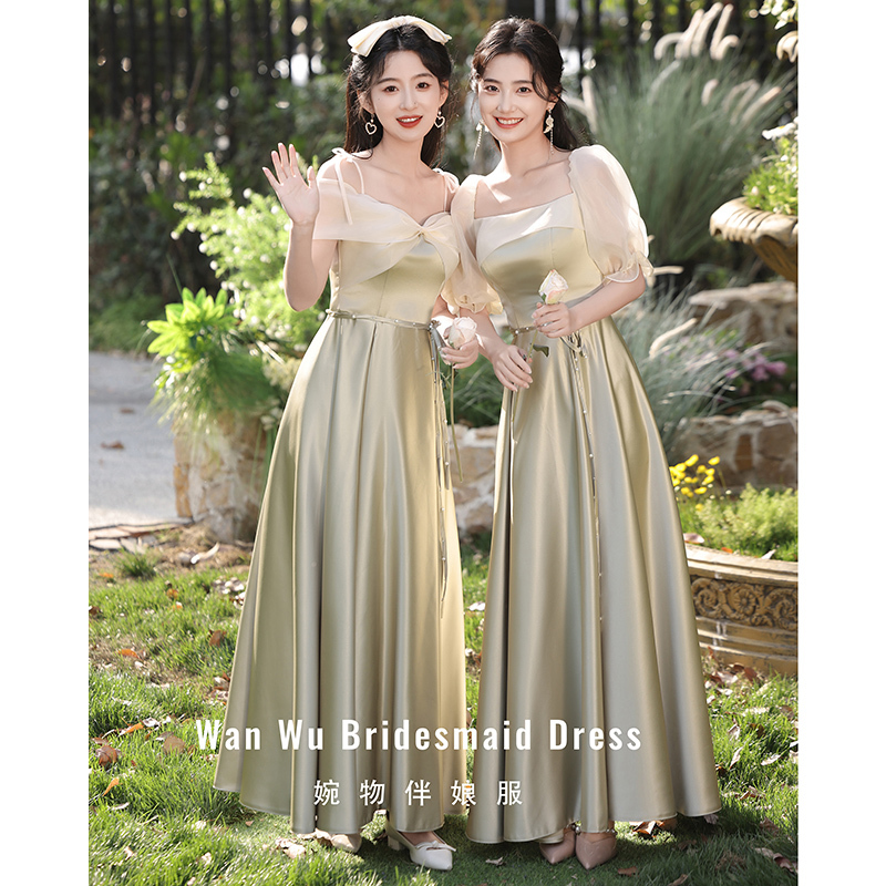 Satin Bridesmaid Dress 2026 New Spring and Summer Niche High-End Wedding Sister Group Green Bridesmaid Dress Graduation Choir