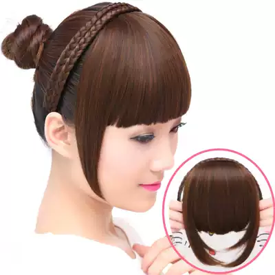 Fake Liuhai cover white hair with sideburns Qi Liuhai fashion female realistic double braided hair band repair face wig Liuhai piece