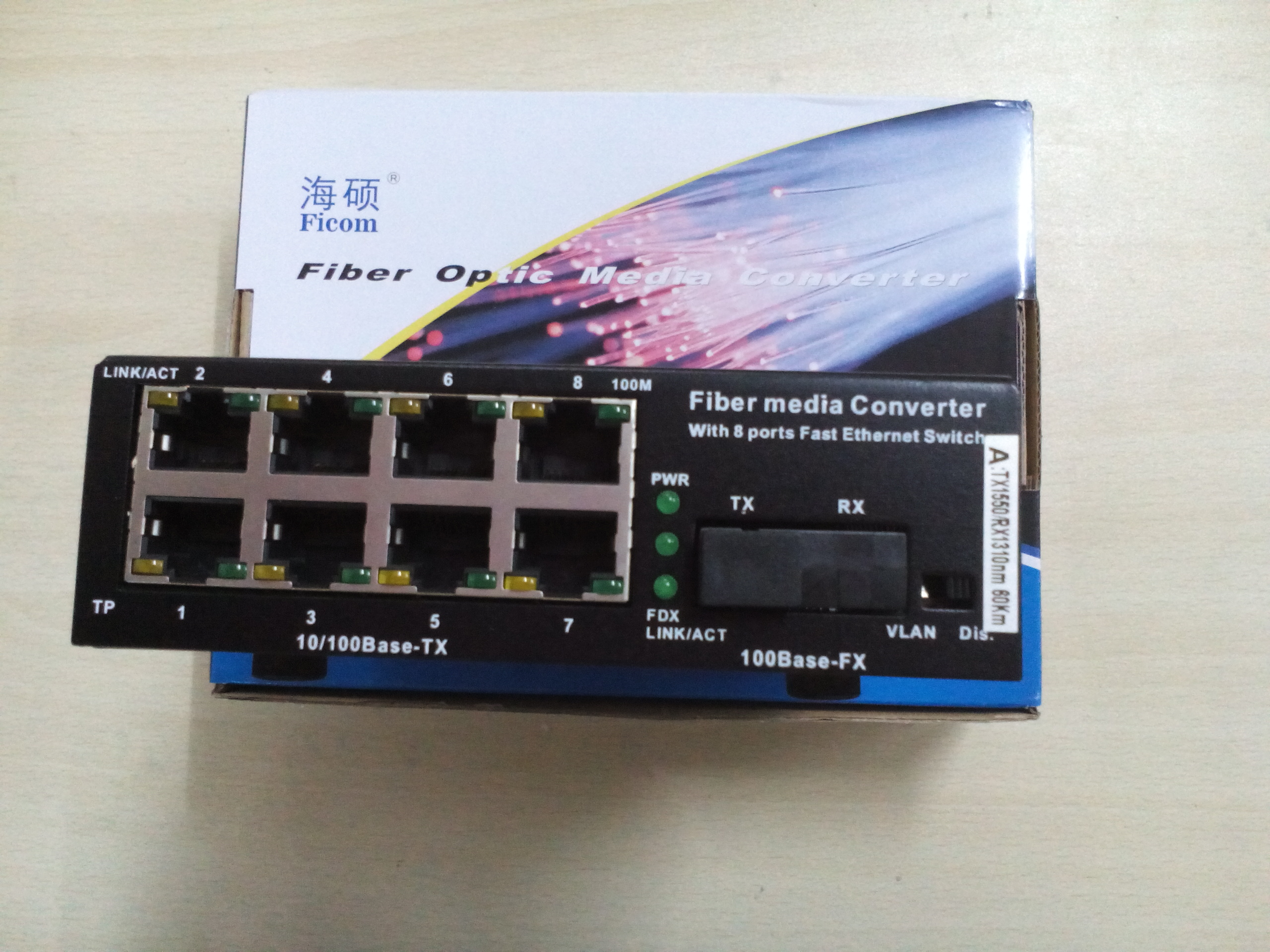 Haishuo FC690AM-SC 100M multimode one optical eight electrical fiber transceiver dual fiber SC interface brand new
