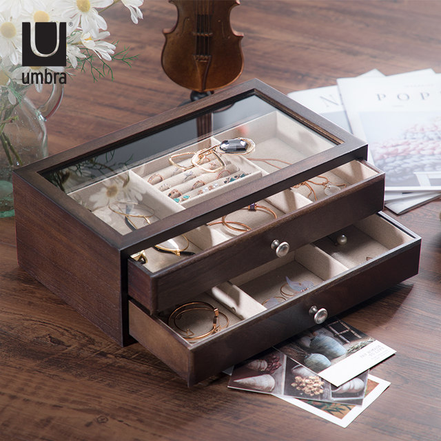 Umbra jewelry box storage box high-end luxury solid wood princess European style ins style multi-layer internet celebrity wedding jewelry box