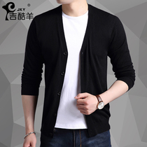 Ji Cool sheep spring and autumn with wool thin cardigan mens solid color V-neck sweater youth mens sweater trend jacket