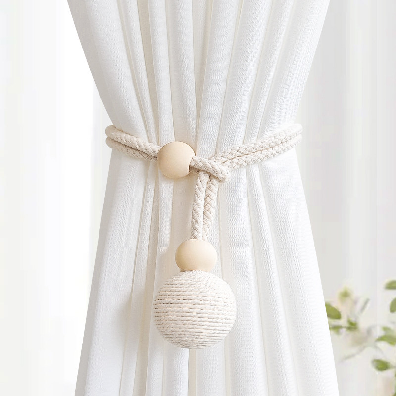 モダンでミニマルなカーテンタッセル、吊り下げボール付き、手作りのコットンロープ収納ストラップ、リビングルーム/ゲストハウスの装飾、白いガーゼカーテン結束ロープ。
