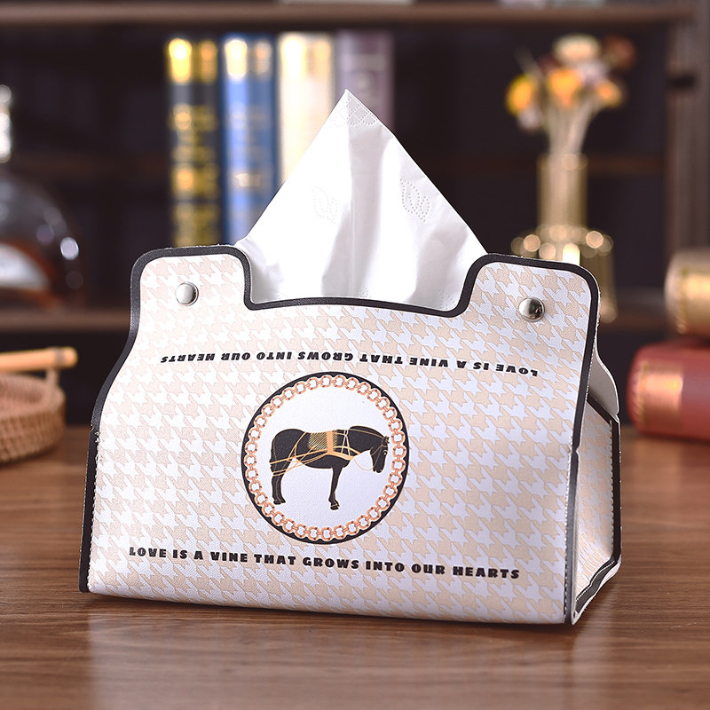 Nordic light luxury creative retro wind tissue box fashion high-end car removable toilet paper box home desktop leather storage box