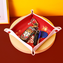 Creative Cartoon Waterproof Storage Tray Red High-grade Key Jewelry Lipstick Cosmetic Desktop Leather Tissue Box