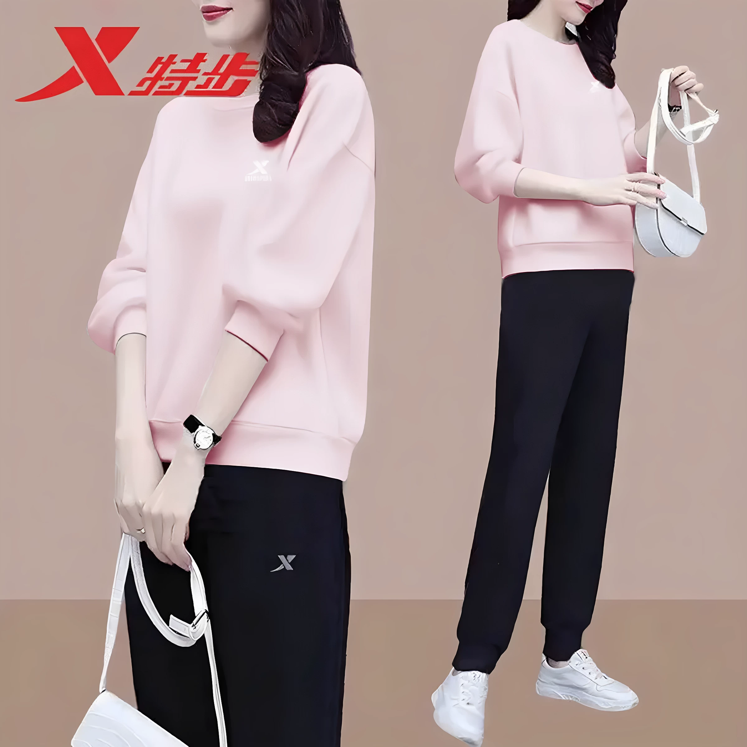 Xtep, демисезонный комплект, вязаный лонгслив, брюки, спортивный костюм из флиса для отдыха