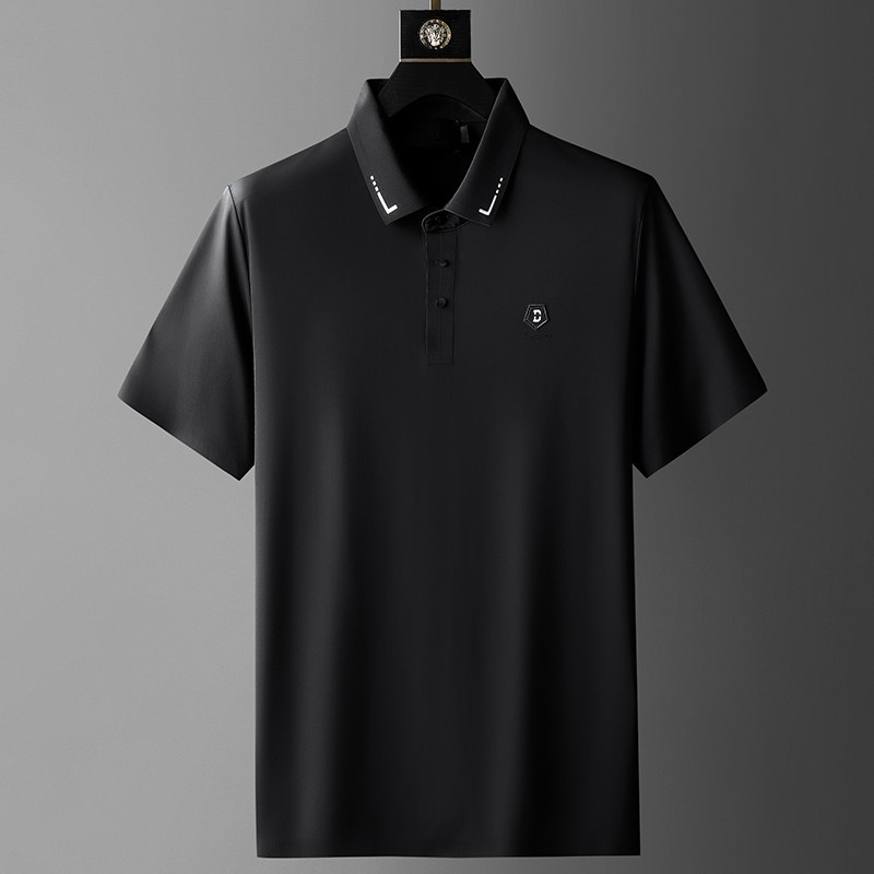 Light luxury men's ice silk Polo shirt quick drying short sleeves loose business casual top summer thin lapel Paul shirt
