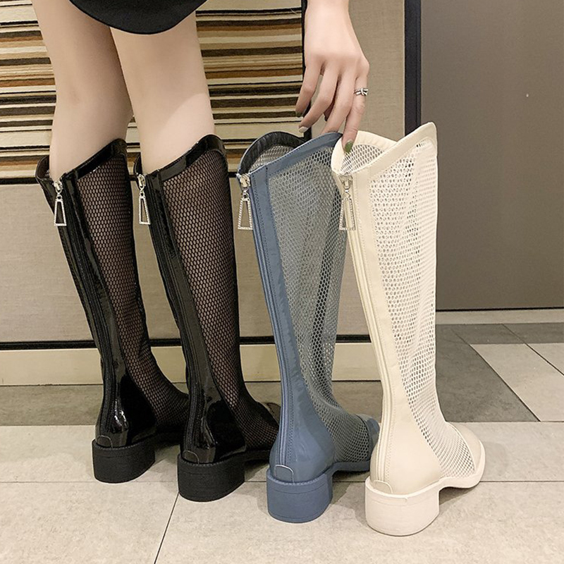 White Long Boots for Women 2026 New Breathable Hollow Mesh Boots Summer Thin Mesh Long Boots Slim Boots Riding Boots