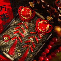2025 Year of the Snake Firecracker Pendant Spring Festival New Year Living Room Background Wall Scene Festive Decoration Layout with Fu Characters