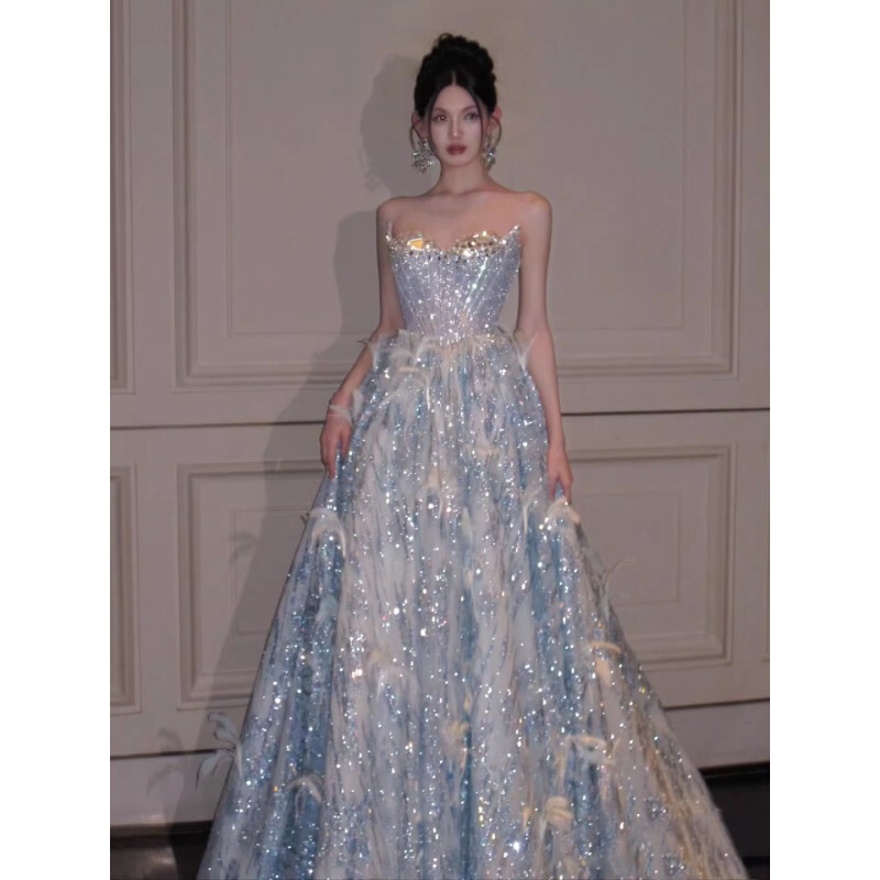 Sequin Engagement Evening Dress, Bling Host High-End Heavy-Duty Princess Dress, Student Day, Coming-Of-Age Ceremony, Art Exam, Annual Meeting