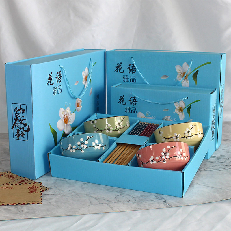 Blue and White Porcelain Tableware Set Ceramic Tableware Custom Practical Set of Bowls Gift Box Opening Event Gifts Gift Small Gifts