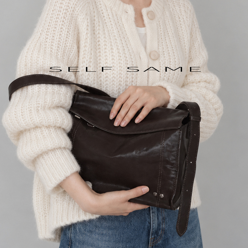 Selfsame First-Layer Vegetable-Tanned Cowhide Leather Vegetable-Tanned Messenger Bag Vintage Messenger Shoulder Bag Flap-Style Underarm Bag