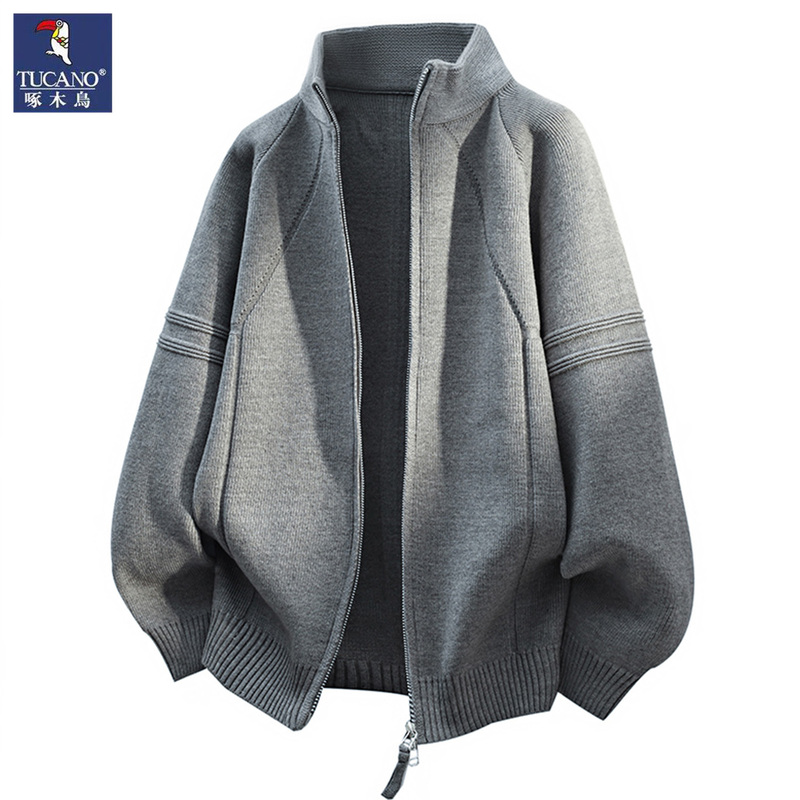 Woodpecker Zipper Jacket Men's Personalized Striped Zipper Knit Cardigan Spring and Autumn 2026 New Style Lazy Casual Coat
