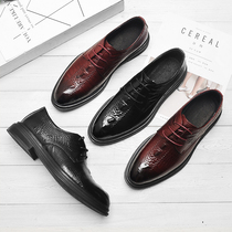 Autumn first layer cowhide leather breathable mens business dress casual leather shoes British Korean trend pointed wedding shoes