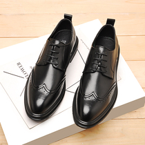 Autumn Brock carved mens shoes British Korean version of tide thick bottom black mens leather business dress shoes
