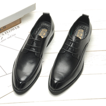 Autumn Korean youth trend pointed small leather shoes men British lace leather business dress black wedding shoes men