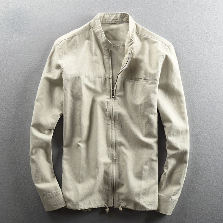 Factory Cut Mark Men Casual Linen Jacket Slim Fit Collar Slim Fit Cotton Linen Cloth Breathable Jacket Minimalist Blouse