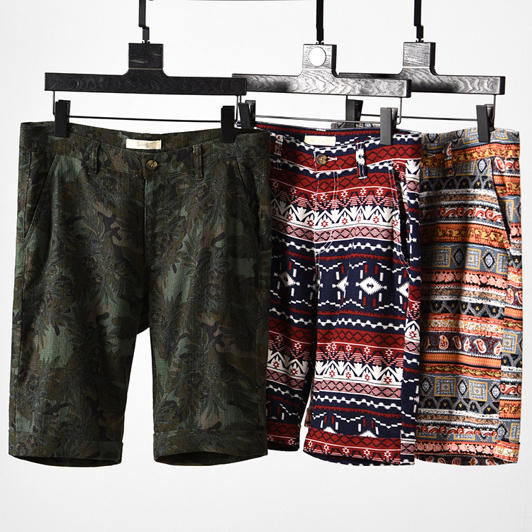 Ethnic Wind Coarse Cotton Hemp Foreign Trade Cut Tail Goods Summer Men Sports Casual Cotton Shorts Trendy New