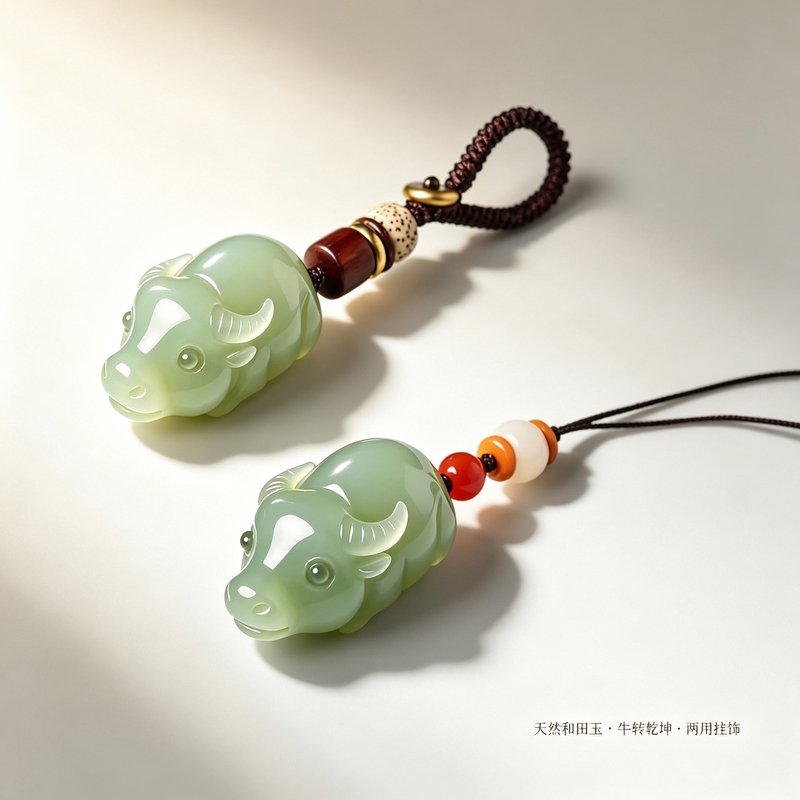 Natural Hetian Jade Ox Turning the World Around Pendant Car Keychain Phone Chain Zodiac Ornament Creative Gift for Men and Women Natural Hetian Jade Ox Turning the World Around Pendant Car Keychain Phone Chain Zodiac Ornament Creative Gift for Men and Women