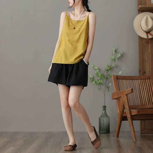 Приталенные белые шорты, тонкие штаны для отдыха, высокая талия, свободный крой, из хлопка и льна