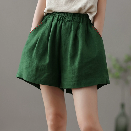 Приталенные белые шорты, тонкие штаны для отдыха, высокая талия, свободный крой, из хлопка и льна