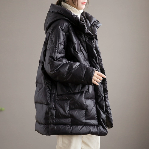 Легкий и тонкий черный длинный пуховик, бархатная куртка, средней длины, увеличенная толщина, утиный пух