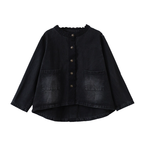 Черная джинсовая юбка, осенняя куртка, лонгслив для отдыха, свободный крой, по фигуре