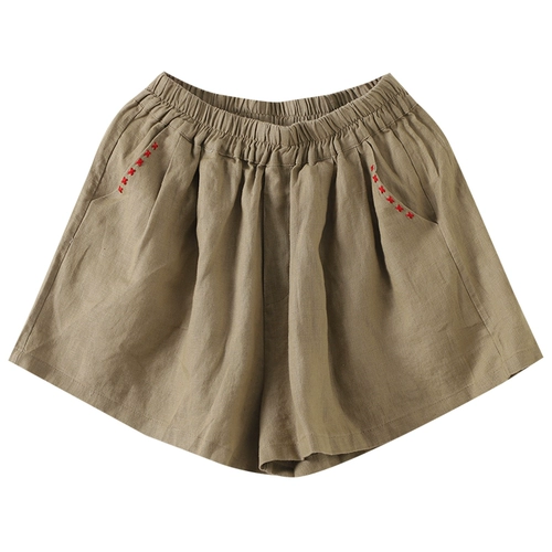 Приталенные белые шорты, тонкие штаны для отдыха, высокая талия, свободный крой, из хлопка и льна