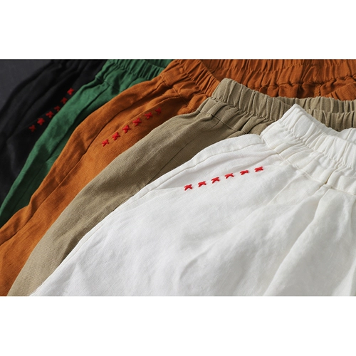 Приталенные белые шорты, тонкие штаны для отдыха, высокая талия, свободный крой, из хлопка и льна