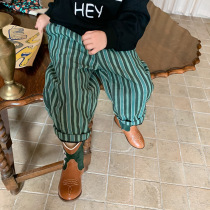 Autumn new Korean childrens clothing Western style childrens loose casual pants girls vertical striped trousers boys baby tide