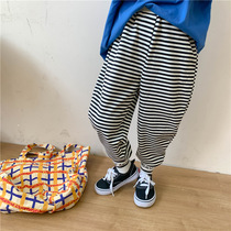 2021 autumn childrens all-match sports style loose trousers boys and girls striped leggings pants kindergarten pants trend