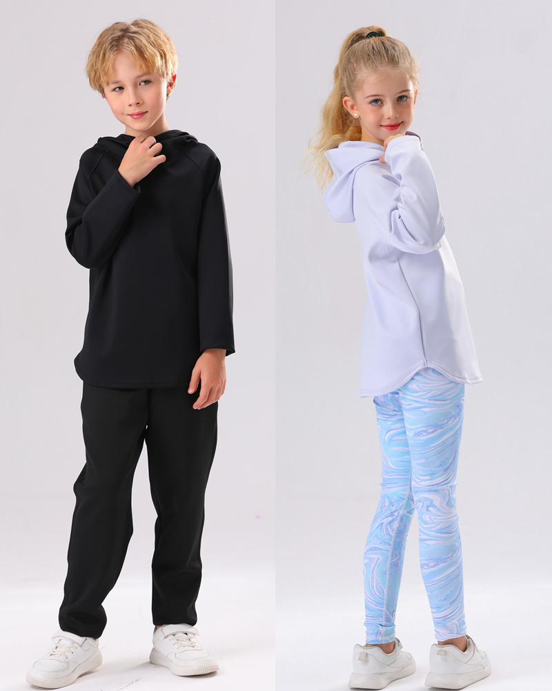 New foreign trade cross-border autumn and winter thick section boys girls children's clothing long sleeves with hat yoga sports fitness suit-Taobao