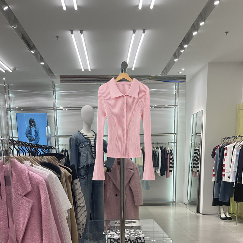 Ruolin Red Sleeve Trend 2026 Spring New Pink Sweet Knitted Cardigan Polo Collar Top 89126060115W