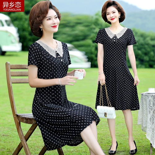 Платье для матери, летняя юбка, в западном стиле, коллекция 2022, свободный крой, 50 лет, для среднего возраста, большой размер