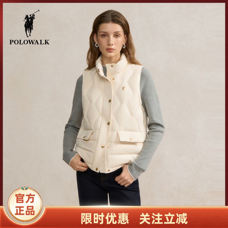 Polowalk Women's down Vest 2026 Winter New Product Simple and Versatile 90 Duck down Slimming Stand Collar Vest for Women