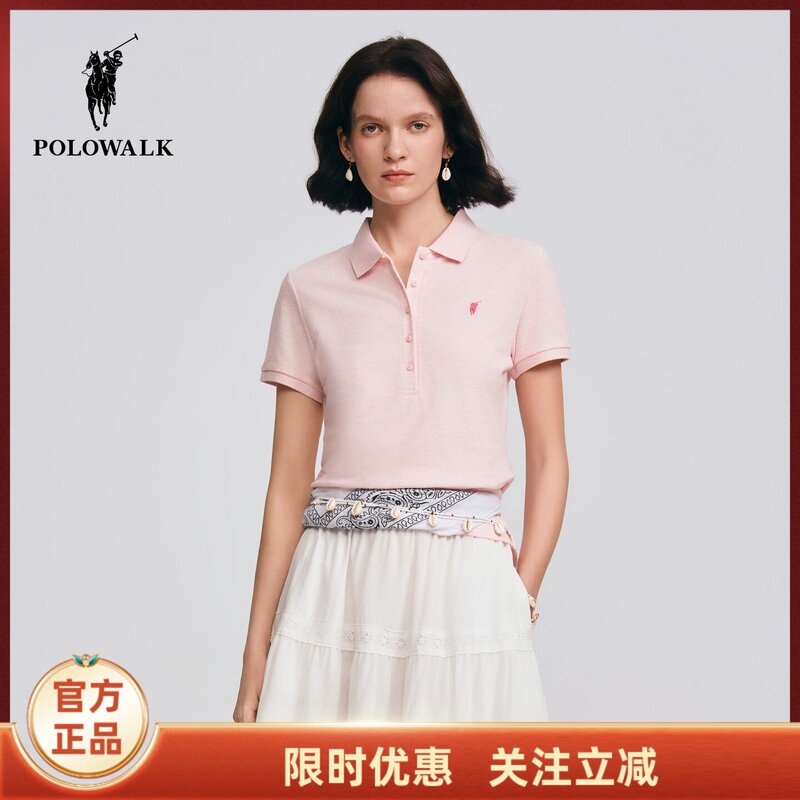 Polowalk Women's Short-Sleeved 2026 Summer New Product Simple Lapel Slim Casual Versatile Short-Sleeved Polo Shirt Polowalk Women's Short-Sleeved 2026 Summer New Product Simple Lapel Slim Casual Versatile Short-Sleeved Polo Shirt