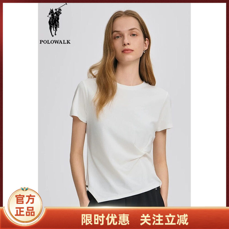 Polowalk Women's Short-Sleeved Round Neck T-Shirt 2026 Summer New Versatile Base Shirt Casual Lightweight Top Polowalk Women's Short-Sleeved Round Neck T-Shirt 2026 Summer New Versatile Base Shirt Casual Lightweight Top