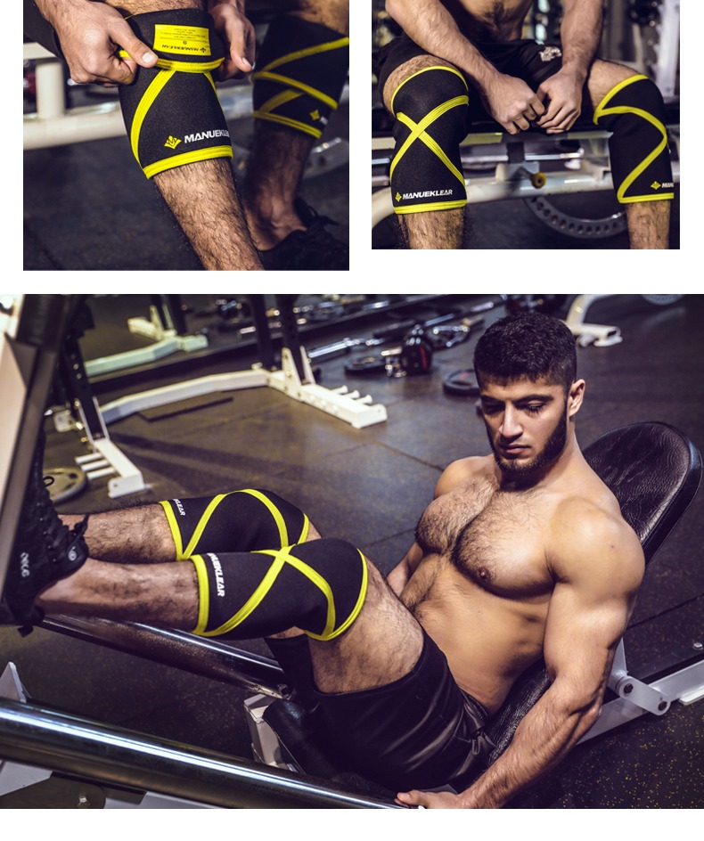 Squat chuyên nghiệp miếng đệm đầu gối Hercules cử tạ xà cạp sức mạnh nâng thẳng đầu gối bộ cơ thể tập thể dục thể thao thiết bị bảo vệ - Dụng cụ thể thao băng bảo vệ đầu gối tập yoga