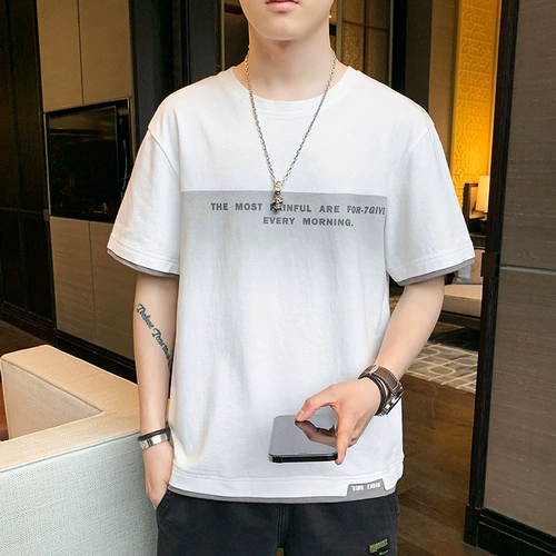 Трендовая приятная телу хлопковая брендовая футболка с коротким рукавом, оверсайз, круглый воротник