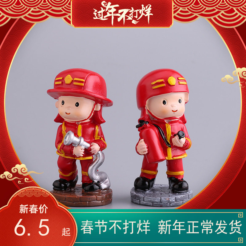 Solid Resin Firefighters 2 Birthday Cake Swing Pieces Boy Baking Decoration Factory Direct Sale Dessert Dress
