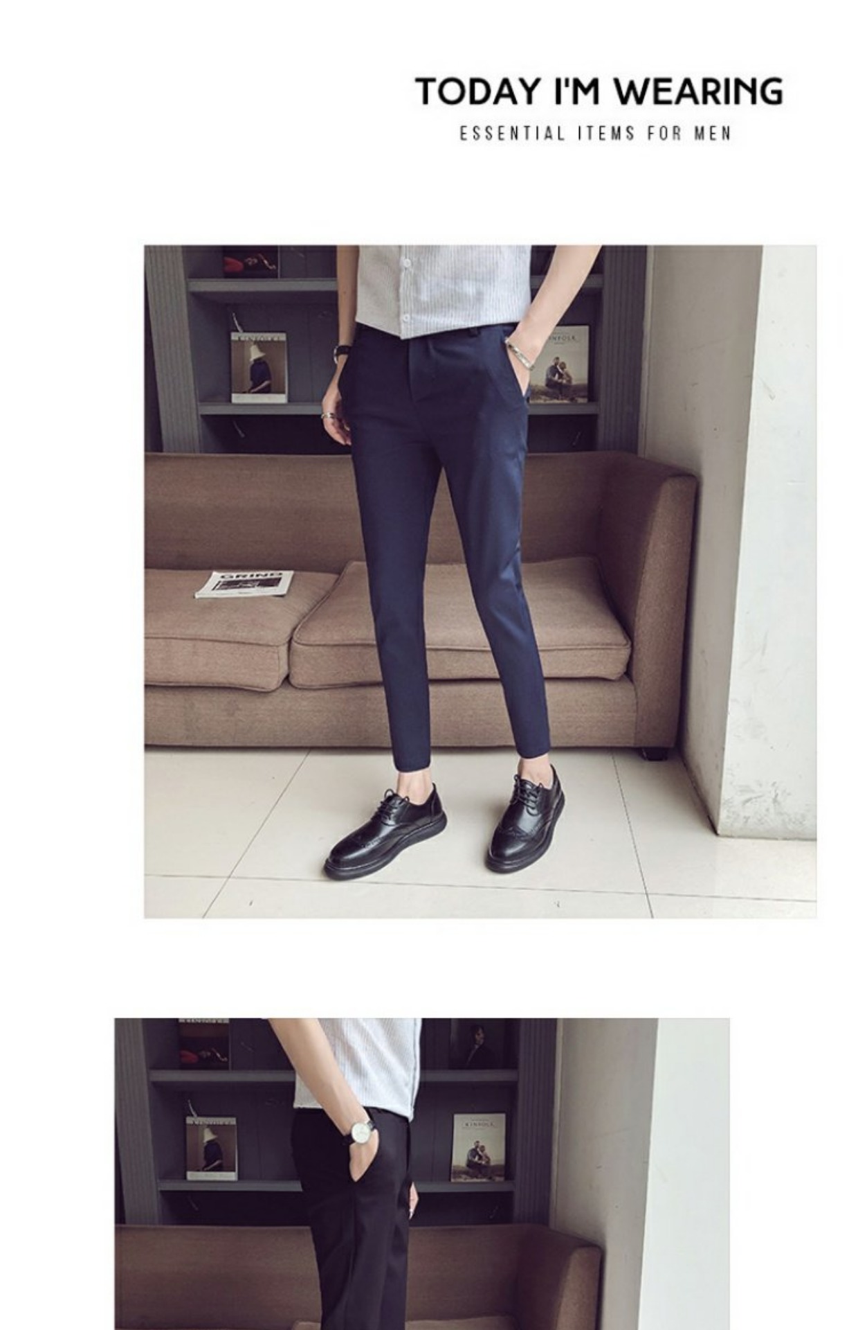 Mùa thu đông cộng với quần nhung Phiên bản Hàn Quốc của xu hướng quần chín nam phù hợp với quần âu Quần lửng ống rộng 9 điểm chân quần quần áo nam đẹp