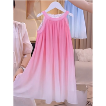 Girls Dress Summer 2024 New Childrens Gradient Sleeveless Suspender Dress Summer Dress Girls Fashionable Beach Skirt